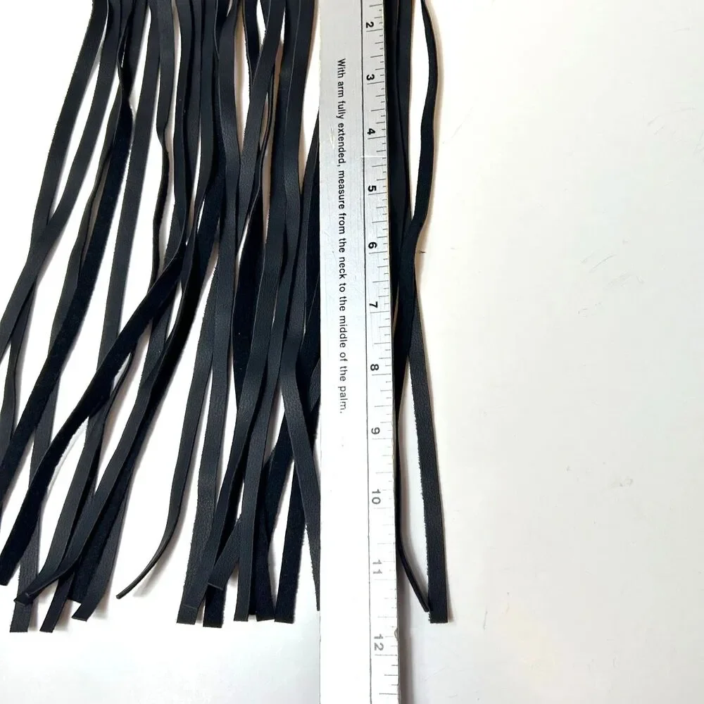 Women's NWOT Black Fringe Clear Gem Detail Buckle Elastic and Faux Leather Belt